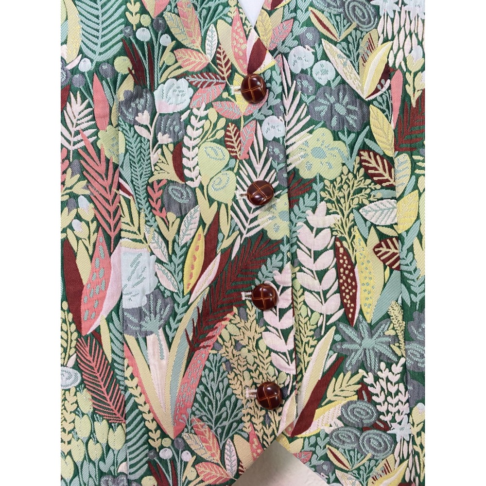Vintage Saigon Tapestry Vest Botanical Leaf Print Waistcoat Button Up Small - Picture 2 of 5